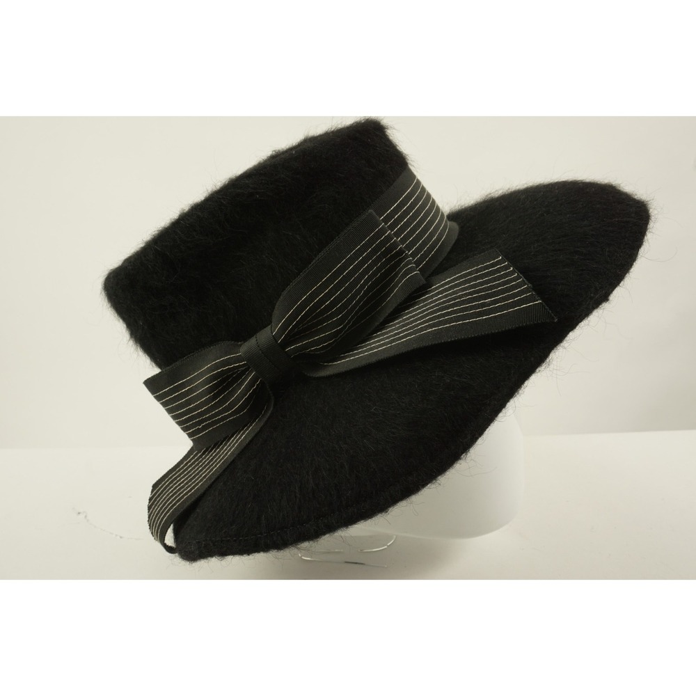 Vintage 1940s-50s Mahara‎ Mohair Wool Bow Fedora Hat Black Union Made in USA 6
